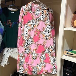 Pink and White Patterned dress